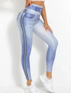 Outlet Women's Leggings Trousers 3D Print Chinos Vacation Vintage Streetwear Full Length High Waist Graphic Comfy Soft Comfortable Stretchy Outdoor Yoga Street Blue Light Grey Light Blue Gray Summer Skinny Women Leggings
