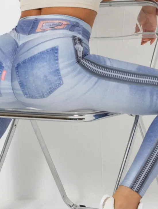 Outlet Women's Leggings Trousers 3D Print Chinos Vacation Vintage Streetwear Full Length High Waist Graphic Comfy Soft Comfortable Stretchy Outdoor Yoga Street Blue Light Grey Light Blue Gray Summer Skinny Women Leggings