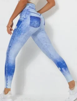 Outlet Women's Leggings Trousers 3D Print Chinos Vacation Vintage Streetwear Full Length High Waist Graphic Comfy Soft Comfortable Stretchy Outdoor Yoga Street Blue Light Grey Light Blue Gray Summer Skinny Women Leggings