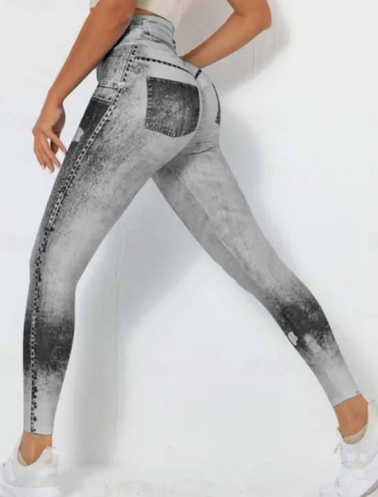 Outlet Women's Leggings Trousers 3D Print Chinos Vacation Vintage Streetwear Full Length High Waist Graphic Comfy Soft Comfortable Stretchy Outdoor Yoga Street Blue Light Grey Light Blue Gray Summer Skinny Women Leggings