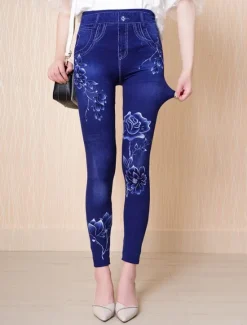 New Women's Leggings Trousers 3D Print Chinos Vacation Vintage Streetwear Full Length High Waist Floral Printing Comfy Soft Comfortable Stretchy Outdoor Street Summer Slim Fit Women Leggings