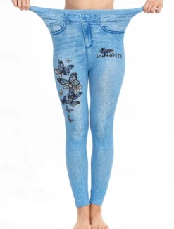 Clearance Women's Leggings Trousers 3D Print Chinos Vacation Streetwear Casual Full Length High Waist Butterfly Flower Printing Comfy Soft Comfortable Stretchy Outdoor Street Blue Dark Blue Summer Skinny Women Leggings