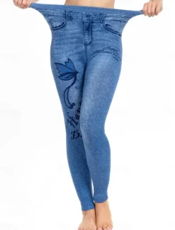 Clearance Women's Leggings Trousers 3D Print Chinos Vacation Streetwear Casual Full Length High Waist Butterfly Flower Printing Comfy Soft Comfortable Stretchy Outdoor Street Blue Dark Blue Summer Skinny Women Leggings