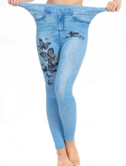 Clearance Women's Leggings Trousers 3D Print Chinos Vacation Streetwear Casual Full Length High Waist Butterfly Flower Printing Comfy Soft Comfortable Stretchy Outdoor Street Blue Dark Blue Summer Skinny Women Leggings