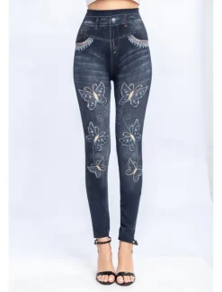 Best Women's Leggings Trousers 3D Print Chinos Vacation Streetwear Casual Full Length High Waist Butterfly Printing Comfy Soft Comfortable Stretchy Outdoor Street Black Blue Summer Slim Fit Women Leggings