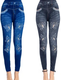 Best Women's Leggings Trousers 3D Print Chinos Vacation Streetwear Casual Full Length High Waist Butterfly Printing Comfy Soft Comfortable Stretchy Outdoor Street Black Blue Summer Slim Fit Women Leggings