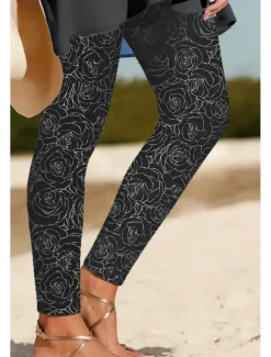 New Women's Leggings Vacation Vintage Ethnic Style Ankle-Length High Waist Floral Graphic 3D Print Quick Dry Breathability Soft Stretchy Outdoor Home Causal Black White Blue Spring Fall Skinny Women Women's Sweatpants & Joggers|Leggings