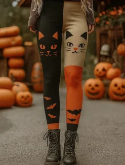 Online Women's Leggings Vacation Vintage Fashion Full Length High WaistPantsHalloween Graphic Halloween Printing Soft Breathable High Elasticity Outdoor Vacation Street Violet Dark Gray Orange Spring Fall Women Leggings