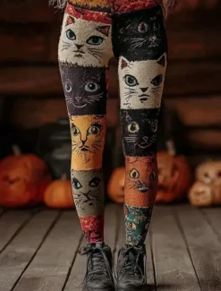 Hot Women's Leggings Vacation Vintage Fashion Full Length High WaistPantsHalloween Graphic Skull Cat Printing Soft Breathable Stretchy Outdoor Vacation Street Dark-Gray Light Grey Orange Summer Spring Women Leggings