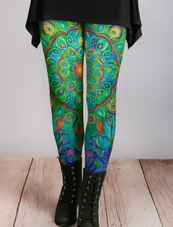 Online Women's Leggings Vacation Vintage Ethnic Style Ankle-Length High Waist Floral Graphic Abstract 3D Print Quick Dry Breathability Soft Stretchy Outdoor Home Causal Red Blue Green Spring Fall Slim Fit Women Women's Sweatpants & Joggers|Leggings