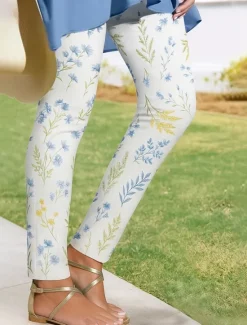 Clearance Women's Leggings Vacation Vintage Ethnic Style Ankle-Length High Waist Floral Graphic 3D Print Quick Dry Breathability Soft Stretchy Outdoor Home Causal White Yellow Blue Spring Fall Slim Fit Women Women's Sweatpants & Joggers|Leggings