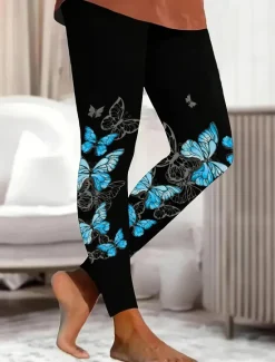 Women's Leggings Vacation Vintage Ethnic Style Ankle-Length High Waist Graphic Animal Butterfly 3D Print Quick Dry Breathability Soft Stretchy Outdoor Home Causal Fall Regular Fit Women Women's Sweatpants & Joggers|Leggings