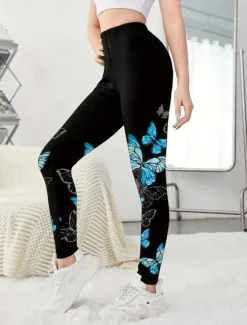 Women's Leggings Vacation Vintage Ethnic Style Ankle-Length High Waist Graphic Animal Butterfly 3D Print Quick Dry Breathability Soft Stretchy Outdoor Home Causal Fall Regular Fit Women Women's Sweatpants & Joggers|Leggings