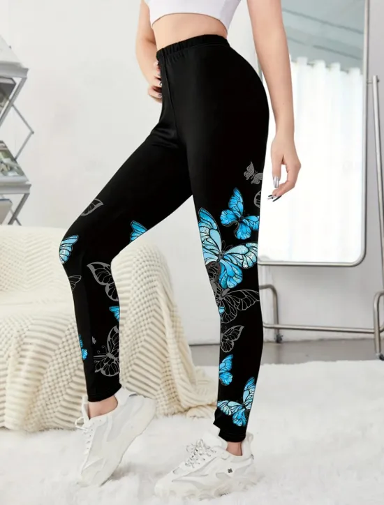 Women's Leggings Vacation Vintage Ethnic Style Ankle-Length High Waist Graphic Animal Butterfly 3D Print Quick Dry Breathability Soft Stretchy Outdoor Home Causal Fall Regular Fit Women Women's Sweatpants & Joggers|Leggings