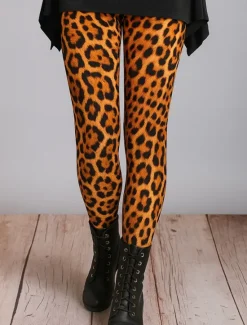 Discount Women's Leggings Vacation Vintage Ethnic Style Ankle-Length High Waist Graphic Animal Leopard High Elasticity Home Causal Casual Yellow Brown Khaki Fall Spring, Fall, Winter, Summer Women Leggings