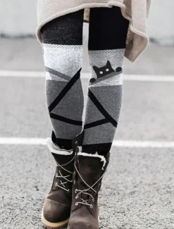 Women's Leggings Vacation Vintage Fashion Full Length High Waist Graphic Abstract Printing Thermal Warm Soft Breathable Stretchy Outdoor Vacation Street Wine Black Blue Orange Spring Fall Slim Fit Women Leggings