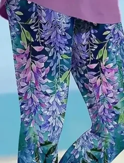 Discount Women's Leggings Vacation Vintage Fashion Ankle-Length High Waist Floral Graphic Leaf Printing Soft Breathable Stretchy Vacation Causal Casual Spring Slim Fit Women Leggings