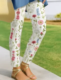Women's Leggings Vacation Vintage Ethnic Style Ankle-Length High Waist Floral Graphic 3D Print Quick Dry Breathability Soft High Elasticity Outdoor Home Causal White Pink Red Blue Spring Fall Slim Fit Women Women's Sweatpants & Joggers|Leggings