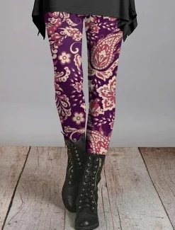 New Women's Leggings Vacation Vintage Ethnic Style Ankle-Length High Waist Floral Graphic Paisley 3D Print Quick Dry Breathability Soft Stretchy Outdoor Home Causal Army Green Yellow Blue Purple Fall Women Women's Sweatpants & Joggers|Leggings