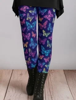 Outlet Women's Leggings Vacation Vintage Ethnic Style Ankle-Length High Waist Graphic Butterfly 3D Print Quick Dry Breathability Soft Stretchy Outdoor Home Causal Dark purple Black Purple Fall Skinny Women Leggings|Women's Sweatpants & Joggers