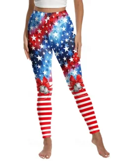 Sale Women's Leggings Vacation Vintage Ethnic Style Ankle-Length High WaistPantsAmerican Independence Day Graphic American Flag 3D Print Quick Dry Breathability Soft Stretchy Outdoor Home Causal Lake Blue Women Leggings|Women's Sweatpants & Joggers