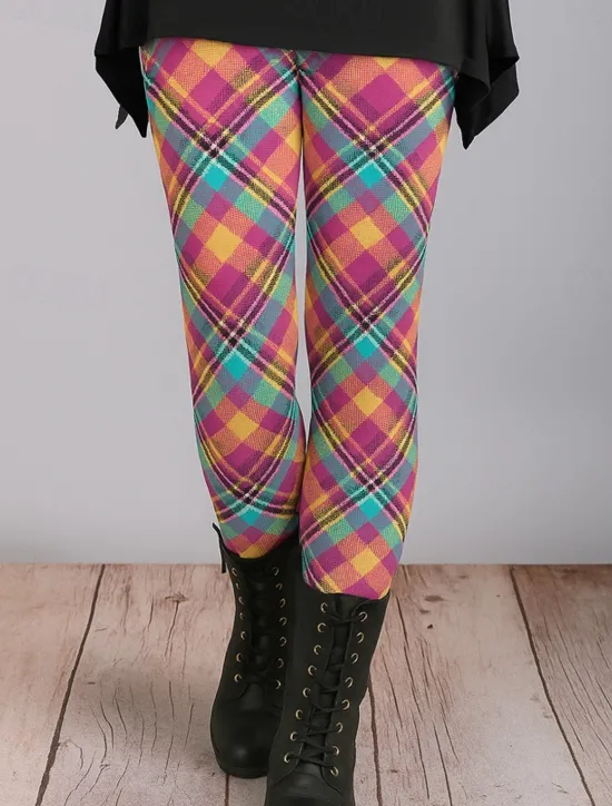 Sale Women's Leggings Vacation Vintage Ethnic Style Ankle-Length High Waist Graphic Plaid Checkered 3D Print Quick Dry Breathability Soft Stretchy Outdoor Home Causal Pink Red Blue Green Fall Slim Fit Women Women's Sweatpants & Joggers|Leggings