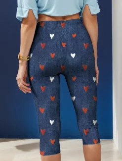 Hot Women's Leggings Vacation Vintage Fashion Calf-Length High Waist Heart Graphic Printing Breathable Soft Stretchy Formal Outdoor Vacation Robin's Egg Blue Navy Sky Blue White Summer Spring Slim Fit Women Leggings