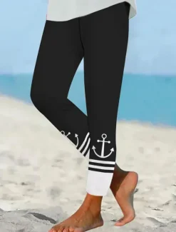 Clearance Women's Leggings Vacation Vintage Fashion Ankle-Length High Waist Graphic Striped Printing Thermal Warm Soft Breathable Stretchy Vacation Casual Daily Black White Blue Gray Summer Spring Slim Fit Women Leggings