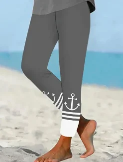 Clearance Women's Leggings Vacation Vintage Fashion Ankle-Length High Waist Graphic Striped Printing Thermal Warm Soft Breathable Stretchy Vacation Casual Daily Black White Blue Gray Summer Spring Slim Fit Women Leggings