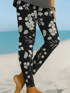 Discount Women's Leggings Vacation Vintage Ethnic Style Ankle-Length High Waist Floral Graphic 3D Print Quick Dry Breathability Soft Stretchy Outdoor Home Causal Black Navy Blue Green Spring Fall Slim Fit Women Women's Sweatpants & Joggers|Leggings