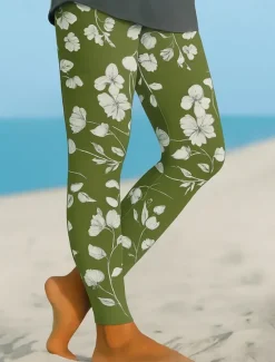 Discount Women's Leggings Vacation Vintage Ethnic Style Ankle-Length High Waist Floral Graphic 3D Print Quick Dry Breathability Soft Stretchy Outdoor Home Causal Black Navy Blue Green Spring Fall Slim Fit Women Women's Sweatpants & Joggers|Leggings