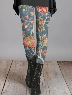 New Women's Leggings Vacation Vintage Fashion Full Length High Waist Graphic Paisley Plaid Drawstring Patchwork Printing Thermal Warm Soft Breathable Stretchy Vacation Street Causal Dark Brown Dark Women Leggings