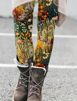 Best Women's Leggings Vacation Vintage Ethnic Style Ankle-Length High Waist Floral Graphic 3D Print Quick Dry Breathability Soft Stretchy Outdoor Home Causal White Red Green Khaki Spring Fall Slim Fit Women Women's Sweatpants & Joggers|Leggings