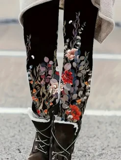 Best Women's Leggings Vacation Vintage Ethnic Style Ankle-Length High Waist Floral Graphic 3D Print Quick Dry Breathability Soft Stretchy Outdoor Home Causal White Red Green Khaki Spring Fall Slim Fit Women Women's Sweatpants & Joggers|Leggings