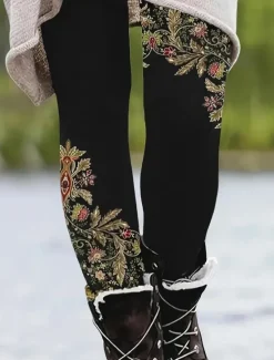 Best Women's Leggings Vacation Vintage Ethnic Style Ankle-Length High Waist Floral Graphic 3D Print Quick Dry Breathability Soft Stretchy Outdoor Home Causal White Red Green Khaki Spring Fall Slim Fit Women Women's Sweatpants & Joggers|Leggings
