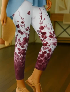 New Women's Leggings Vacation Vintage Ethnic Style Ankle-Length High Waist Floral Graphic 3D Print Quick Dry Breathability Soft Stretchy Outdoor Home Causal Dark red Forest Green Black Blue Spring Fall Women Women's Sweatpants & Joggers|Leggings