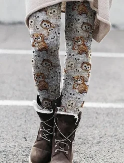 Hot Women's Leggings Vacation Vintage Fashion Full Length High Waist Graphic Abstract Printing Thermal Warm Soft Breathable Stretchy Outdoor Vacation Street Dark red Blue ash-colored Rainbow Spring Fall Women Leggings