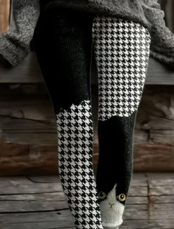 New Women's Leggings Vacation Vintage Fashion Full Length High Waist Graphic Abstract Printing Thermal Warm Soft Breathable Stretchy Formal Outdoor Vacation Black and White Black Dark Gray Purple Spring Women Leggings
