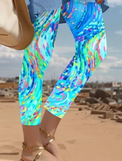 Discount Women's Leggings Vacation Vintage Fashion Ankle-Length High Waist Colorful Floral Graphic Printing Thermal Warm Soft Breathable Stretchy Vacation Casual Daily Black Pink Blue Spring Slim Fit Women Leggings