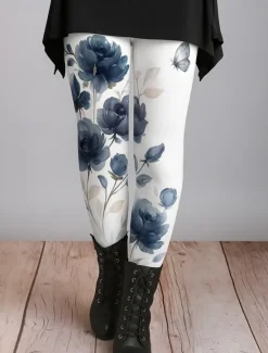 Women's Leggings Vacation Vintage Ethnic Style Ankle-Length High Waist Floral Graphic Abstract 3D Print Quick Dry Breathability Soft Stretchy Outdoor Home Causal White Pink Green Fall Regular Fit Women Women's Sweatpants & Joggers|Leggings