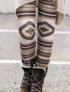 Best Women's Leggings Vacation Vintage Ethnic Style Ankle-Length High Waist Graphic Abstract 3D Print Quick Dry Breathability Soft Stretchy Outdoor Home Causal Yellow Blue Brown Coffee Fall Slim Fit Women Women's Sweatpants & Joggers|Leggings