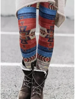 Best Women's Leggings Vacation Vintage Ethnic Style Ankle-Length High Waist Graphic Abstract 3D Print Quick Dry Breathability Soft Stretchy Outdoor Home Causal Yellow Blue Brown Coffee Fall Slim Fit Women Women's Sweatpants & Joggers|Leggings