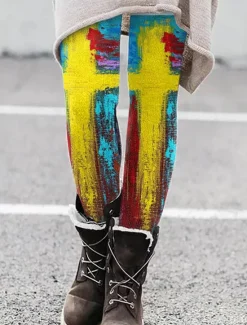 Best Women's Leggings Vacation Vintage Ethnic Style Ankle-Length High Waist Graphic Abstract 3D Print Quick Dry Breathability Soft Stretchy Outdoor Home Causal Yellow Blue Brown Coffee Fall Slim Fit Women Women's Sweatpants & Joggers|Leggings