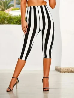 Online Women's Leggings Vacation Vintage Fashion Full Length Mid Waist Graphic Striped Printing Thermal Warm Breathable Soft Stretchy Outdoor Vacation Street Summer Spring Slim Fit Women Leggings