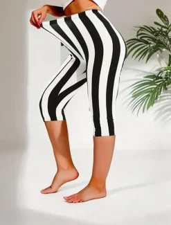 Online Women's Leggings Vacation Vintage Fashion Full Length Mid Waist Graphic Striped Printing Thermal Warm Breathable Soft Stretchy Outdoor Vacation Street Summer Spring Slim Fit Women Leggings