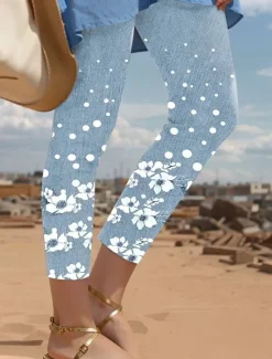 Outlet Women's Leggings Vacation Vintage Fashion Ankle-Length High Waist Floral Graphic Polka Dot Printing Thermal Warm Soft Breathable Stretchy Vacation Casual Daily Pink Blue Green Spring Slim Fit Women Leggings