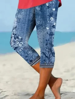 Clearance Women's Leggings Vacation Vintage Fashion Calf-Length High Waist Floral Graphic Printing Thermal Warm Breathable Soft Stretchy Outdoor Vacation Street Lake blue Robin's Egg Blue Green ash-colored Women Leggings