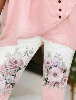 Discount Women's Leggings Vacation Vintage Fashion Calf-Length High Waist Floral Graphic Printing Breathable Soft Stretchy Outdoor Vacation Causal Light Pink White-Blue Light Purple Summer Spring Slim Fit Women Leggings