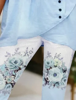 Discount Women's Leggings Vacation Vintage Fashion Calf-Length High Waist Floral Graphic Printing Breathable Soft Stretchy Outdoor Vacation Causal Light Pink White-Blue Light Purple Summer Spring Slim Fit Women Leggings
