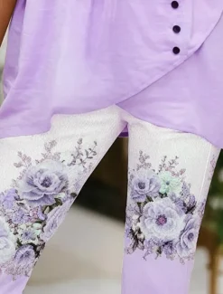 Discount Women's Leggings Vacation Vintage Fashion Calf-Length High Waist Floral Graphic Printing Breathable Soft Stretchy Outdoor Vacation Causal Light Pink White-Blue Light Purple Summer Spring Slim Fit Women Leggings
